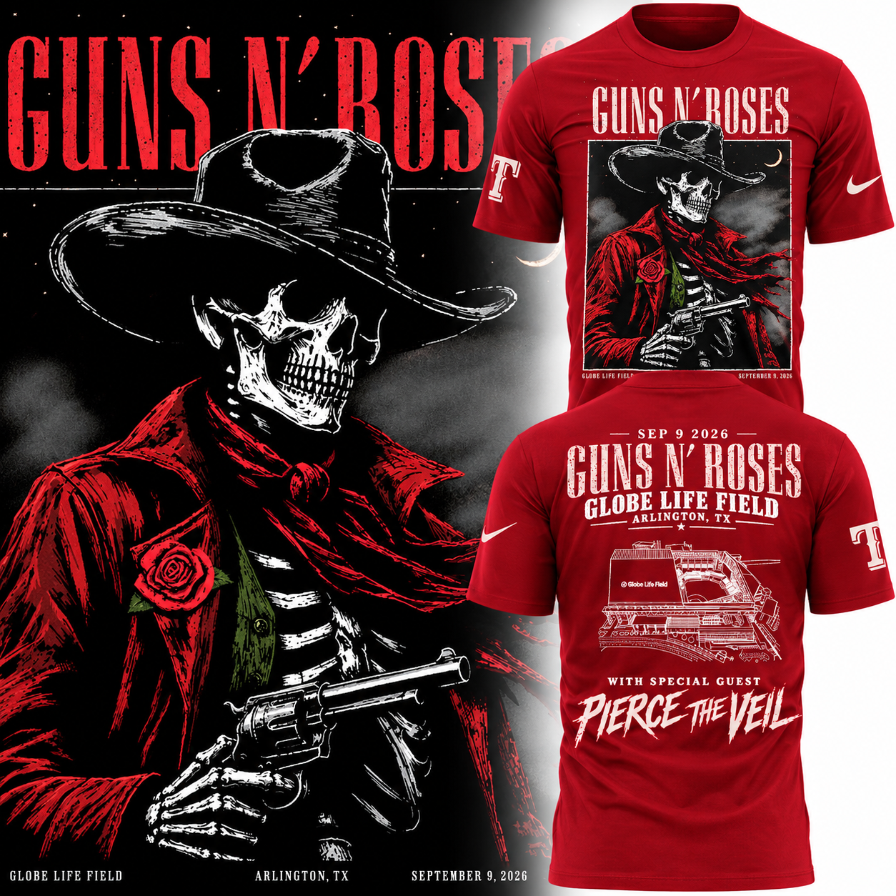 Guns N’ Roses x Texas Rangers Globe Life Field 2026 Tour T-Shirt