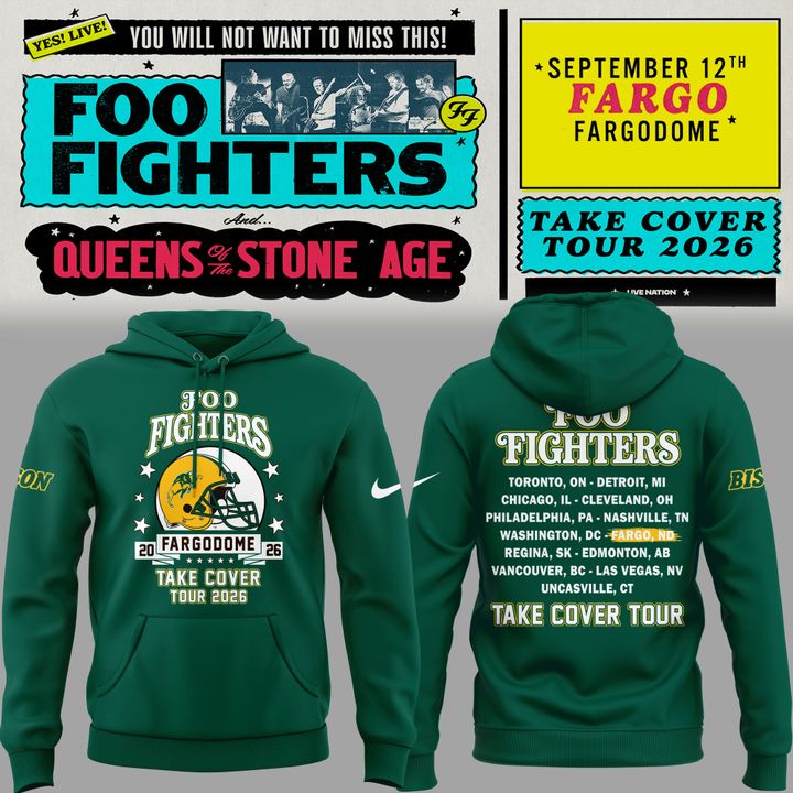 Pefect Hoodie Foo Fighters x NDSU Football - Take Cover Tour 2026 Hoodie