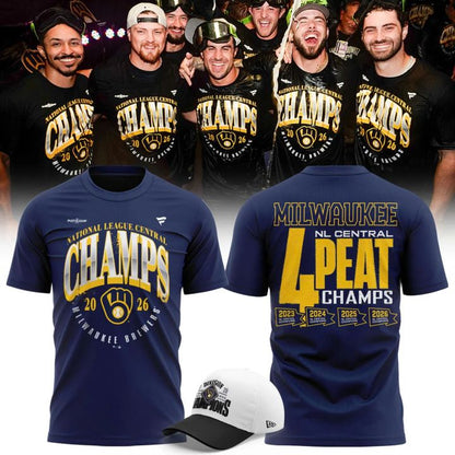 (Adult & Kid) Milwaukee Brewers Fanatics Navy 2026 NL Central Division Champions Locker Room T-Shirt