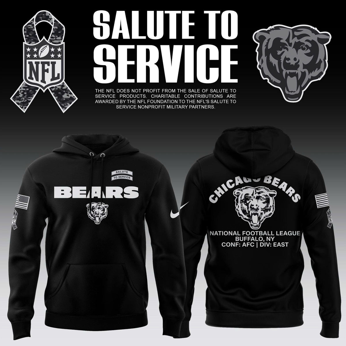 Unisex Chicago Bears 2026 Salute to Service Hoodie