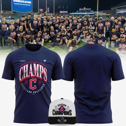 Women's Cleveland Guardians 2026 AL Central Champions Front Graphic T-Shirt - Navy Blue