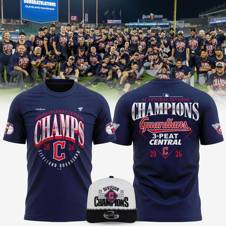 Women's Cleveland Guardians Navy 2026 AL Central Division Champions 3-Peat T-Shirt