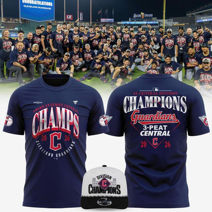 Women's Cleveland Guardians Navy 2026 AL Central Division Champions 3-Peat T-Shirt