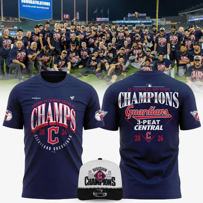 Men's Cleveland Guardians Navy 2026 AL Central Division Champions 3-Peat T-Shirt