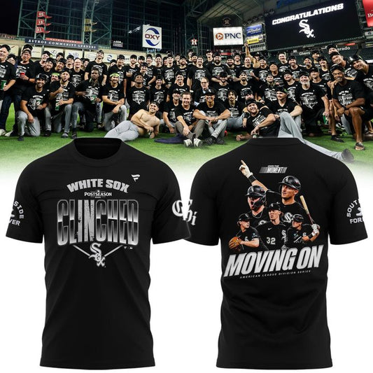 Women's Chicago White Sox Clinched Postseason T-Shirt - American League Division Series Moving On Black Tee
