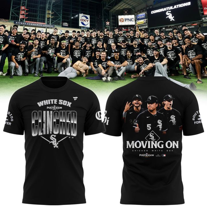 Men's Chicago White Sox Clinched Postseason T-Shirt - White Sox Moving On Playoffs Black Tee