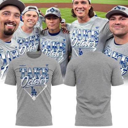 Men's Los Angeles Dodgers Gray 2026 MLB Division Series Champions Distressed Take October T-Shirt