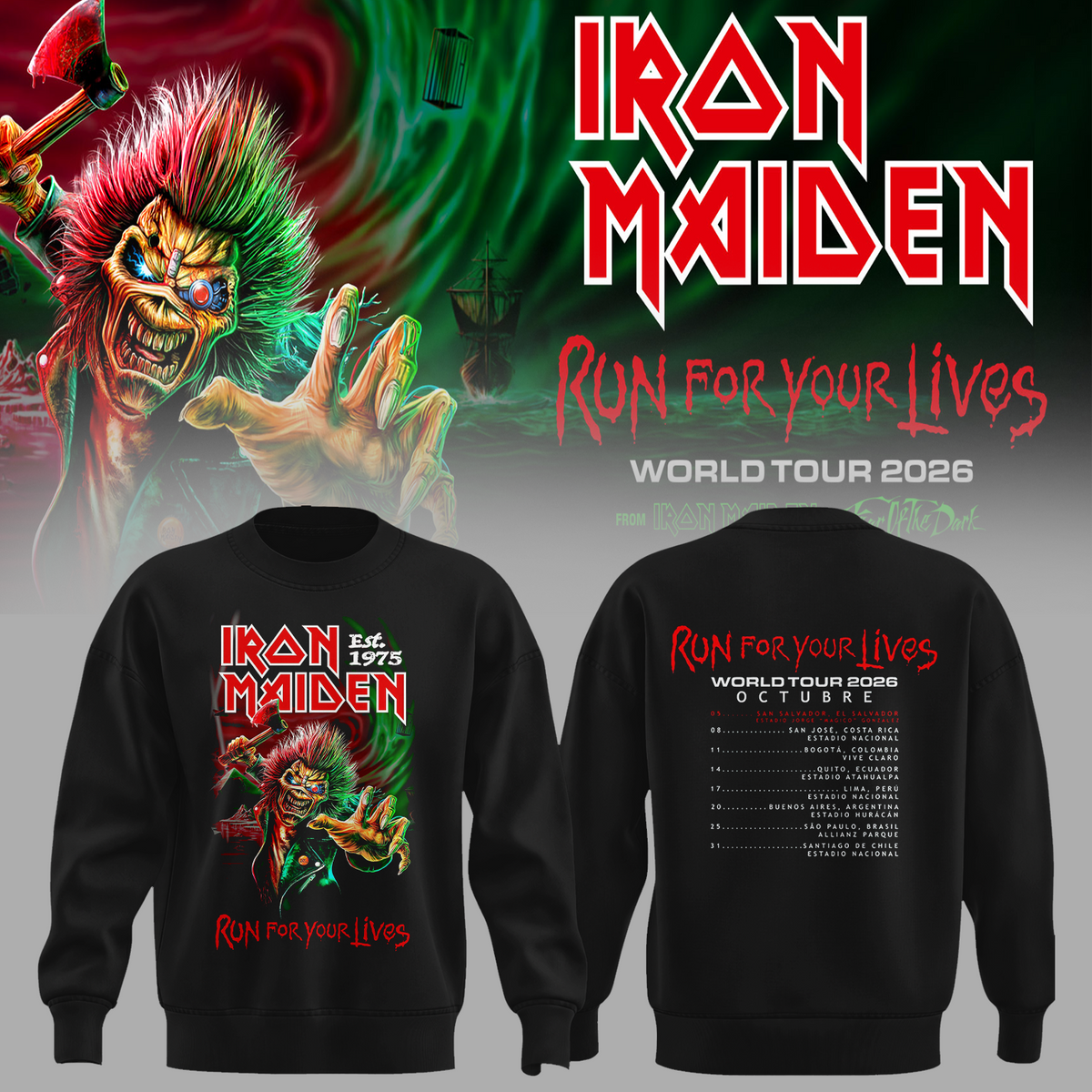 Iron Maiden Run For Your Lives World Tour 2026 - El Salvador Event Sweater