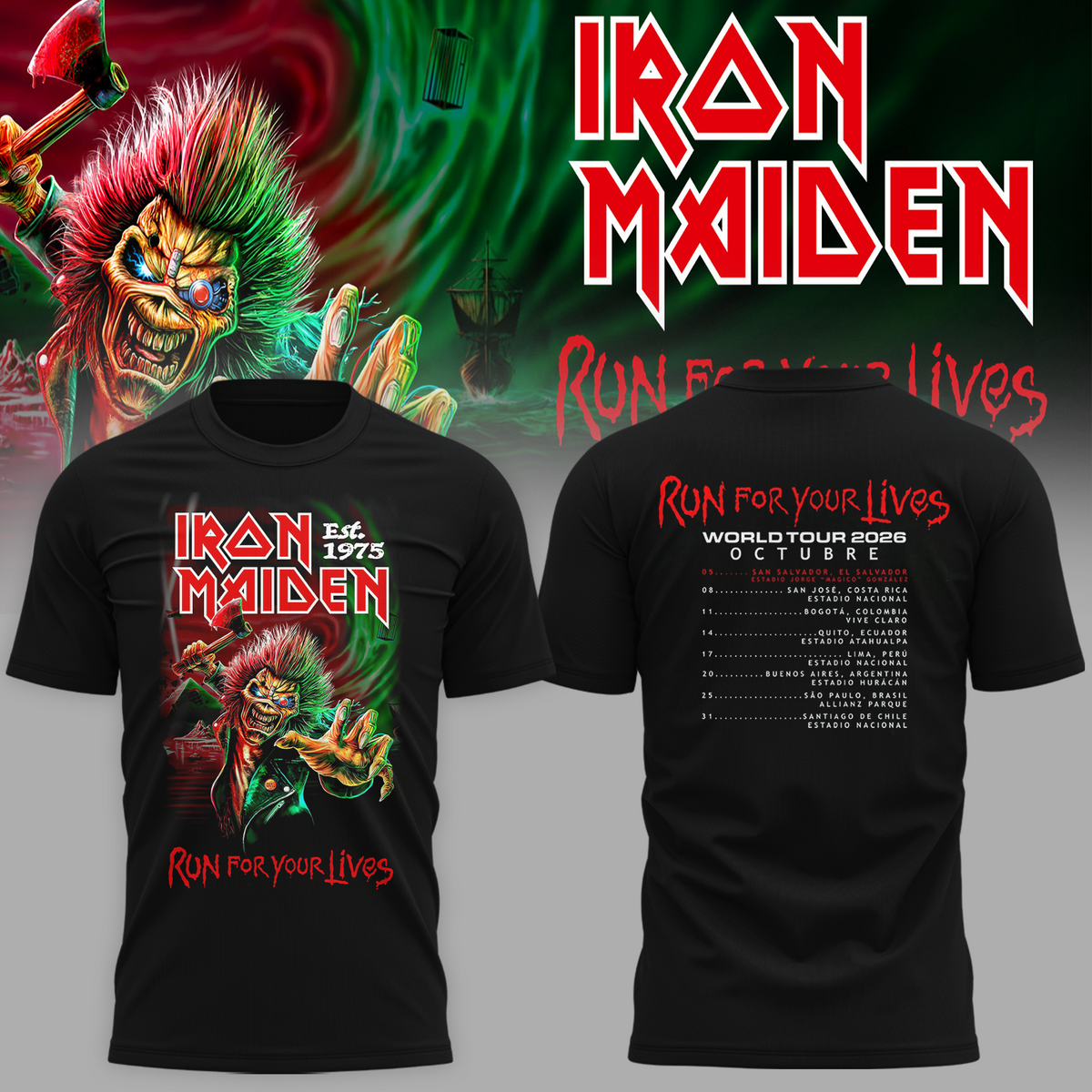 Iron Maiden Run For Your Lives World Tour 2026 - El Salvador Event Tshirt