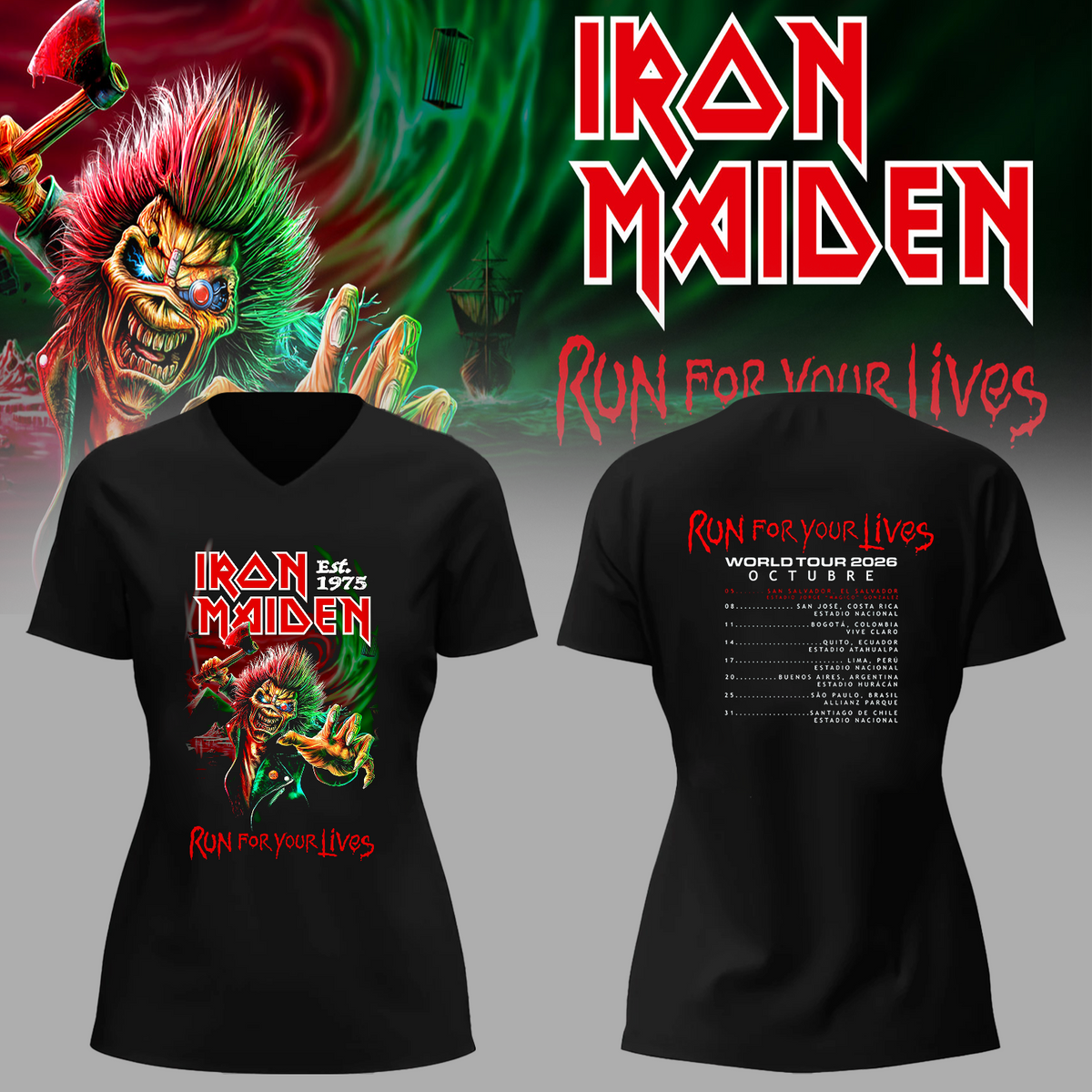 Iron Maiden Run For Your Lives World Tour 2026 - El Salvador Event V-neck