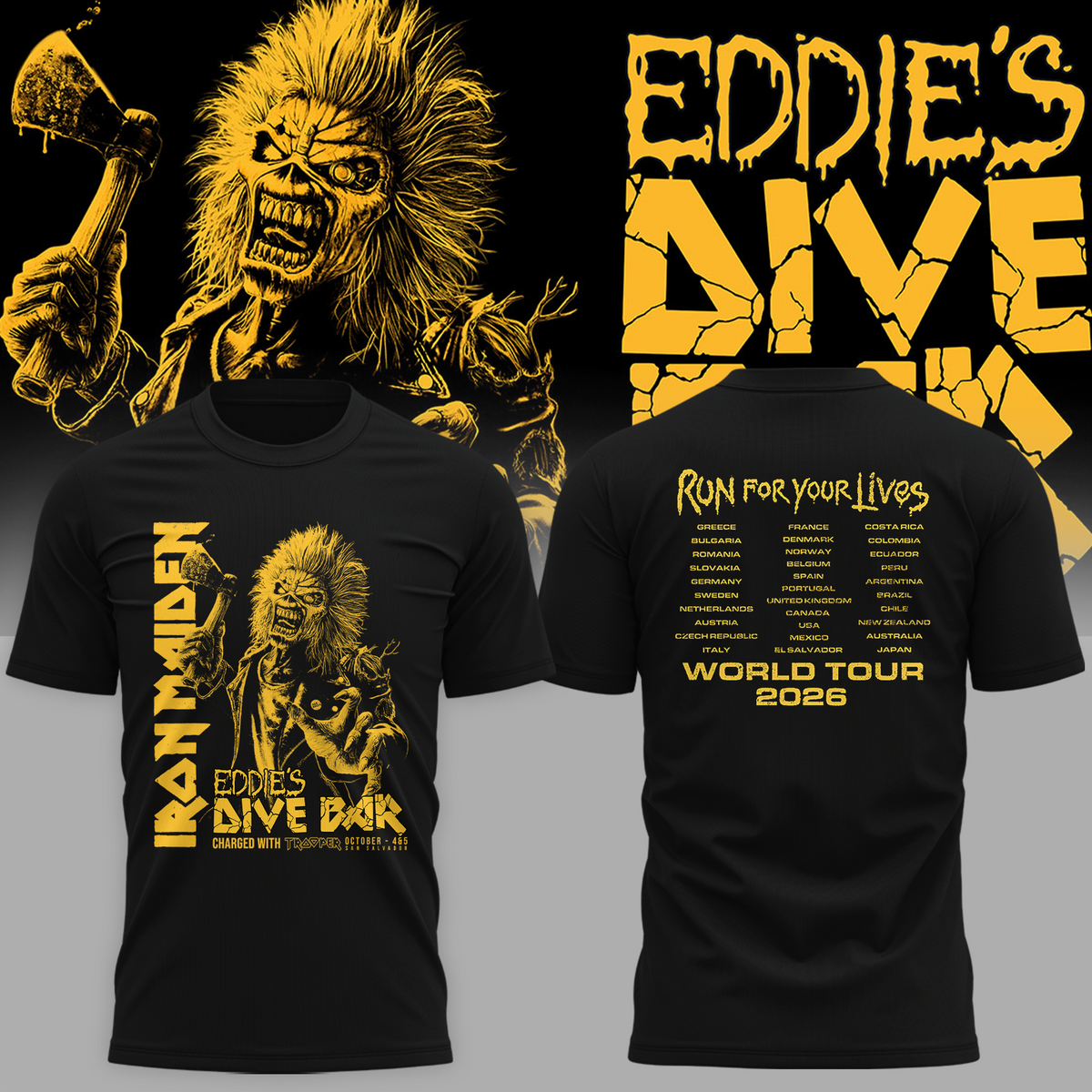 Iron Maiden Run For Your Lives World Tour 2026 - El Salvador Event Tshirt