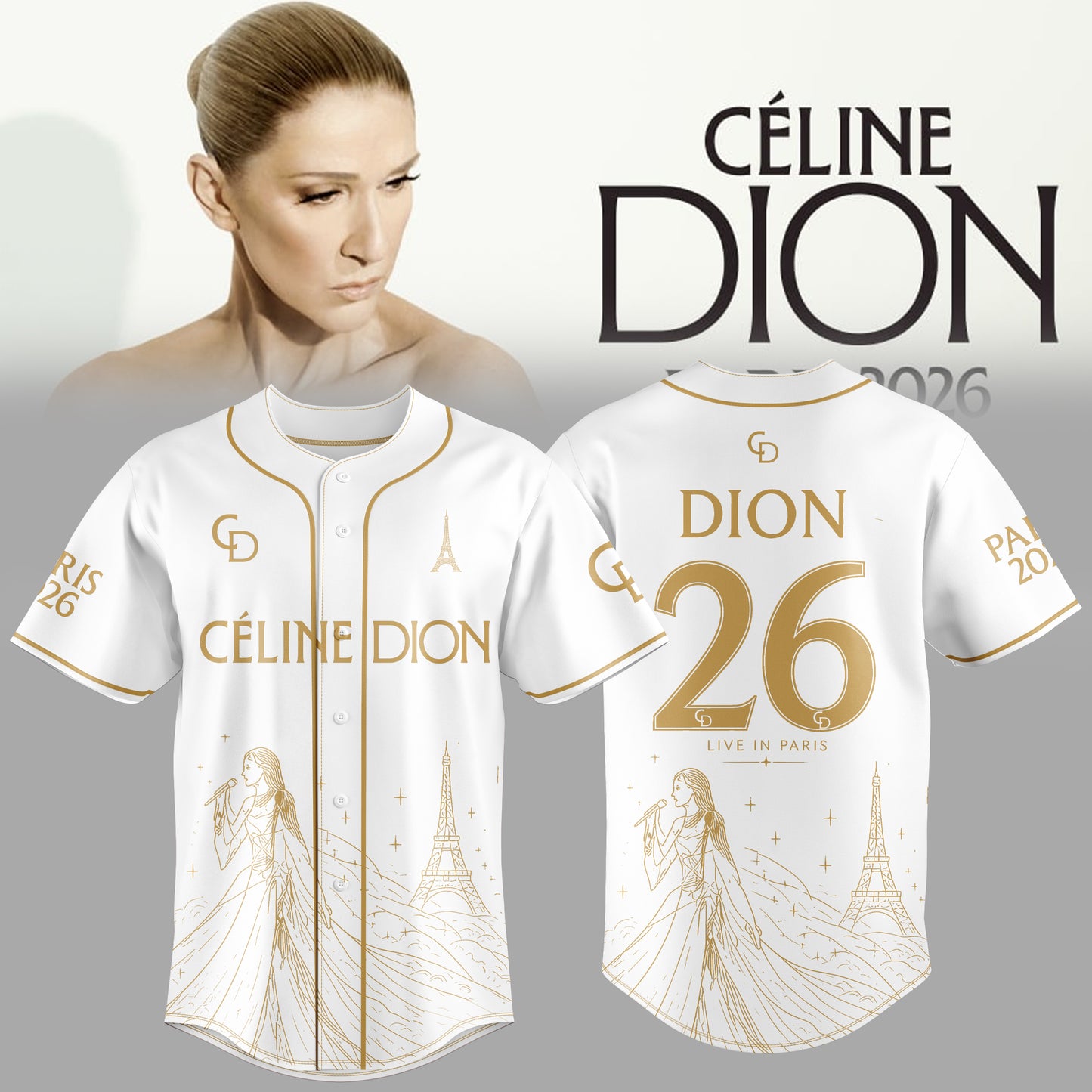 CELÍNE DION: LIVE IN PARIS 2026 “White Symphony” Baseball Jersey