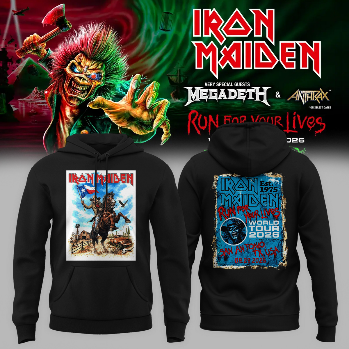 Iron Maiden San Antonio TX Event Tee 2026 Live At Alamodome On September 29 2026 Run For Your Lives Tour Hoodie