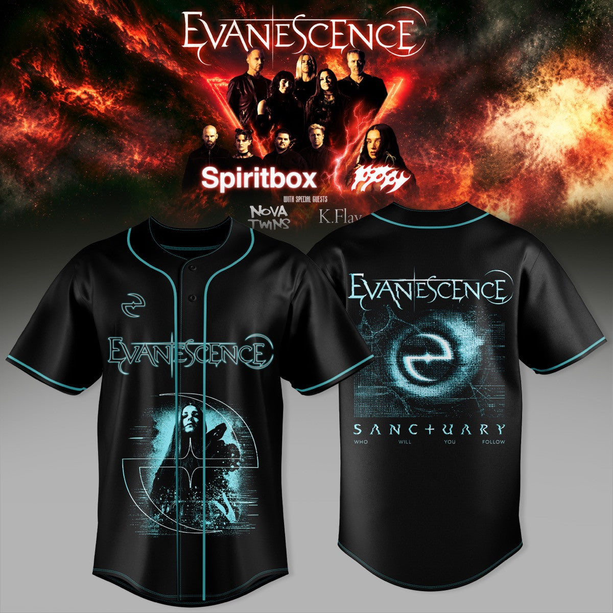 EVNSCNS Spiritbox Tour 2026 Graphic Baseball Jersey 3D AOP V1