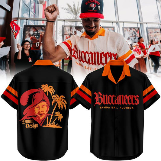 Men's Tampa Bay Buccaneers Duvin Designs Black Cabana Button-Up Shirt