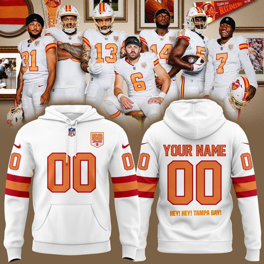 Men's White Tampa Bay Buccaneers 50th Season Essential Hoodie I