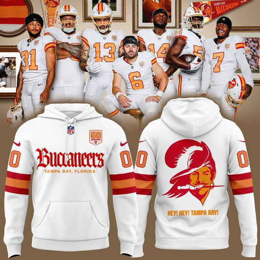 Men's White Tampa Bay Buccaneers 50th Season Essential Hoodie
