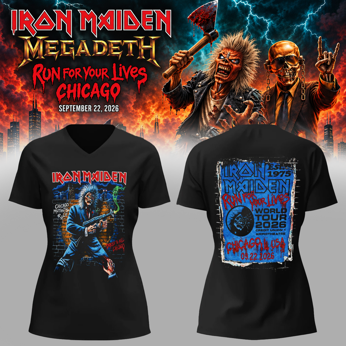 Run For Your Lives World Tour 2026 Chicago September 22 V-neck