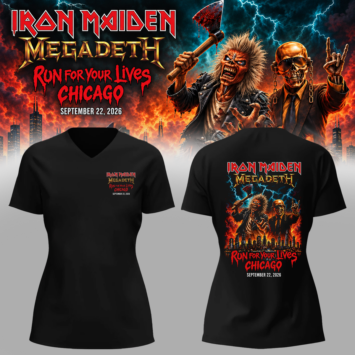 Run For Your Lives World Tour 2026 Chicago September 22 V-neck