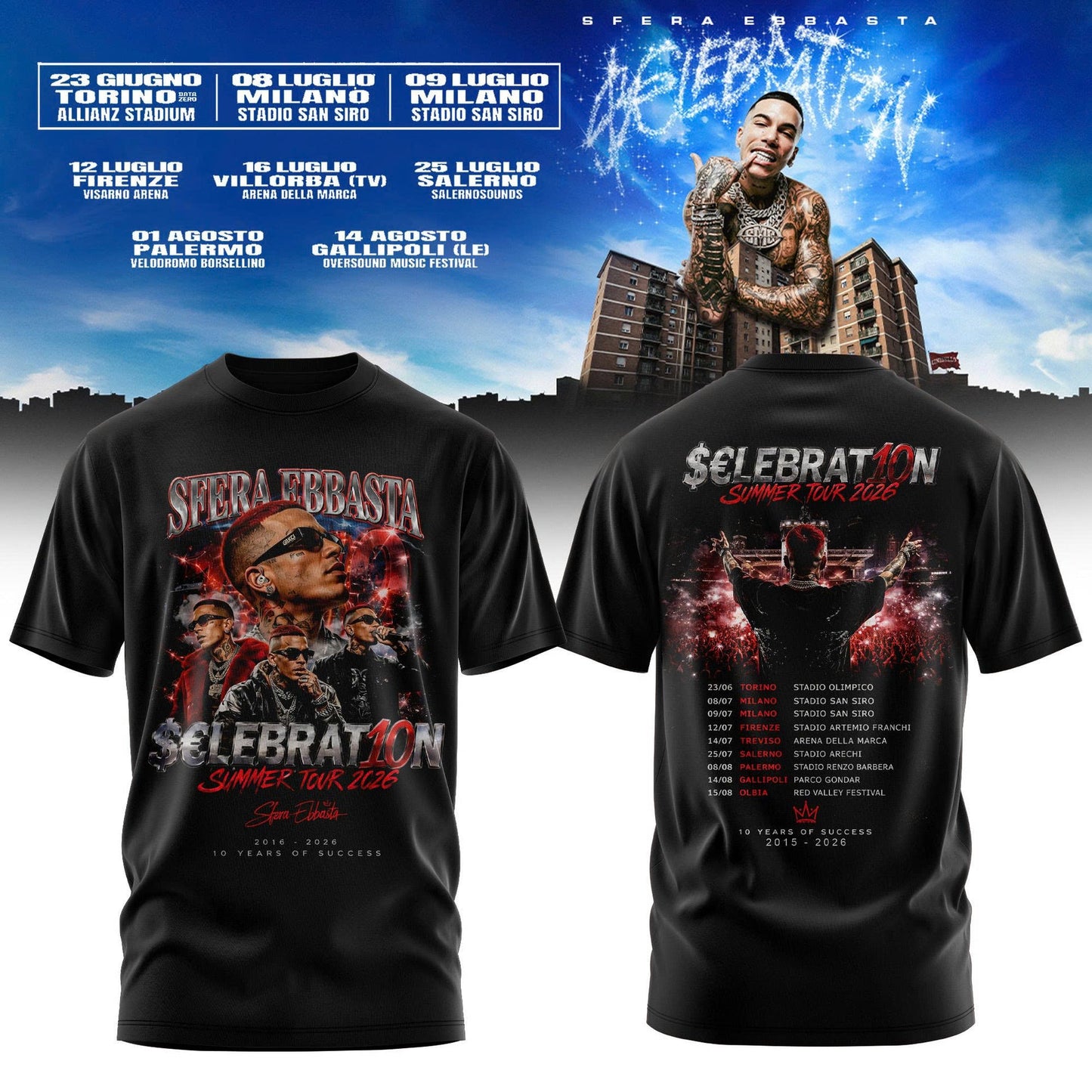 Sfera Ebbasta $€LEBRAT10N – Estate 2026 Tour T-Shirt 2
